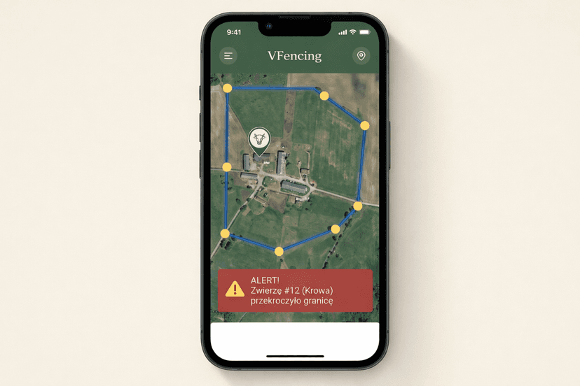 Aplikacja mobilna VFencing — mapa z wirtualnym ogrodzeniem